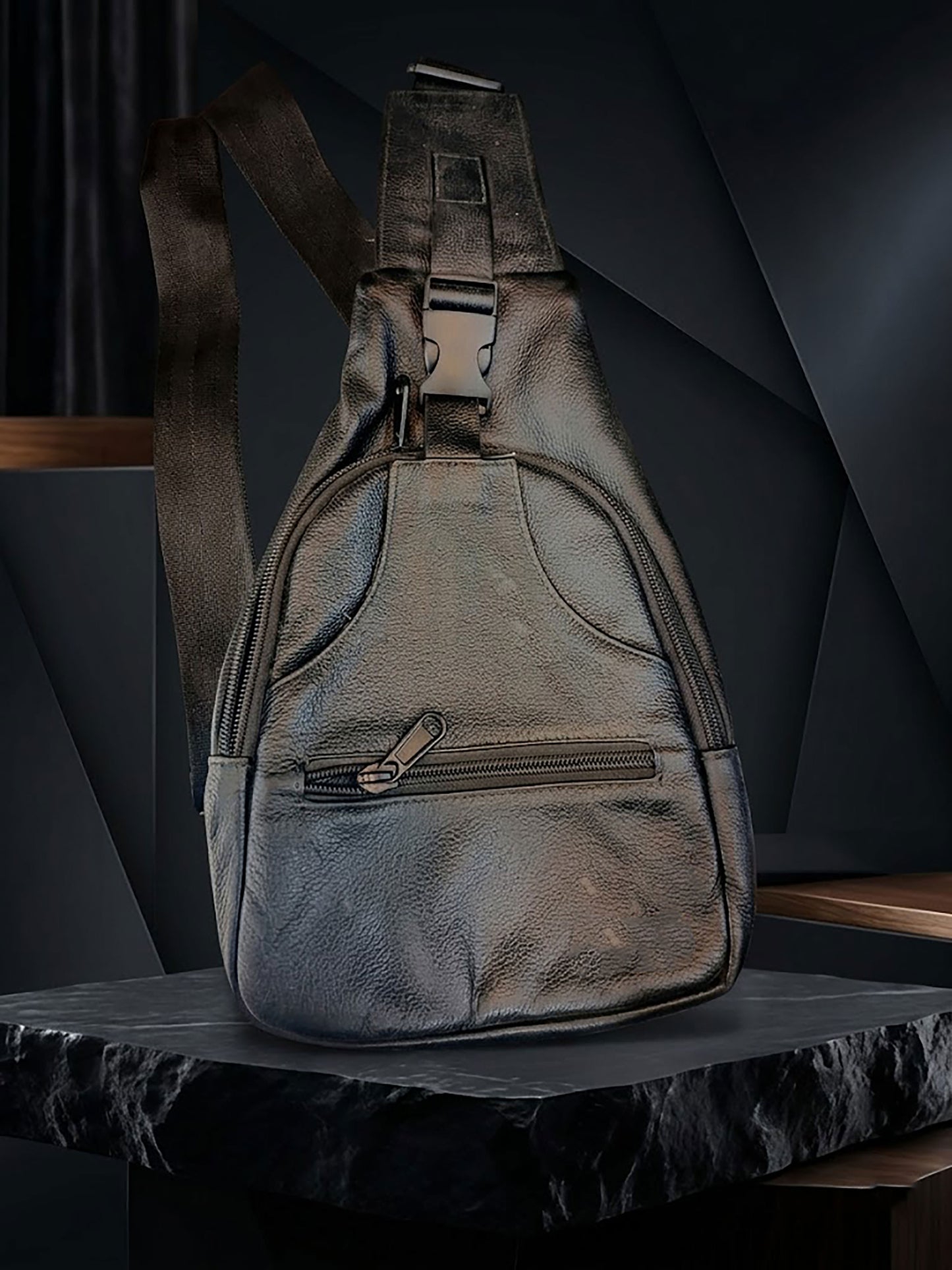 Premium Genuine Leather Sling Bag for Men | Crossbody Chest Shoulder Bag | Anti-Theft Casual Travel Messenger Pack & Urban Daypack