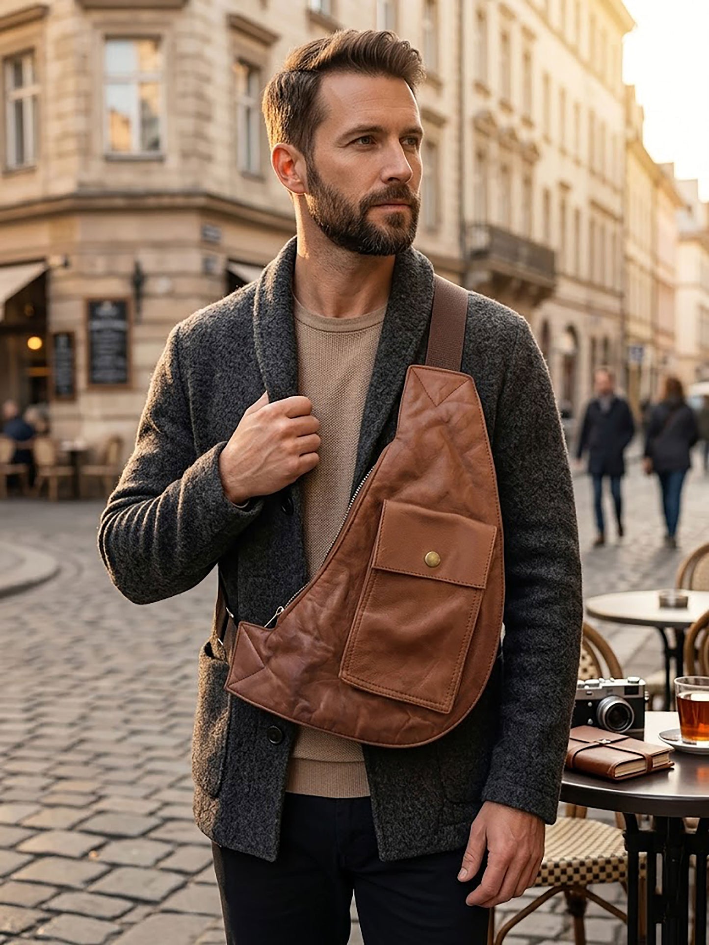 Premium Genuine Leather Sling Bag for Men | Crossbody Chest Shoulder Bag | Anti-Theft Casual Travel Messenger Pack & Urban Daypack