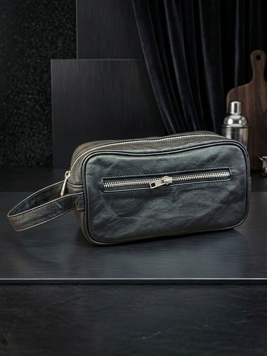 Premium Genuine Leather Toiletry Bag for Men | Luxury Dopp Kit, Travel Cosmetic Organizer & Shaving Kit Pouch