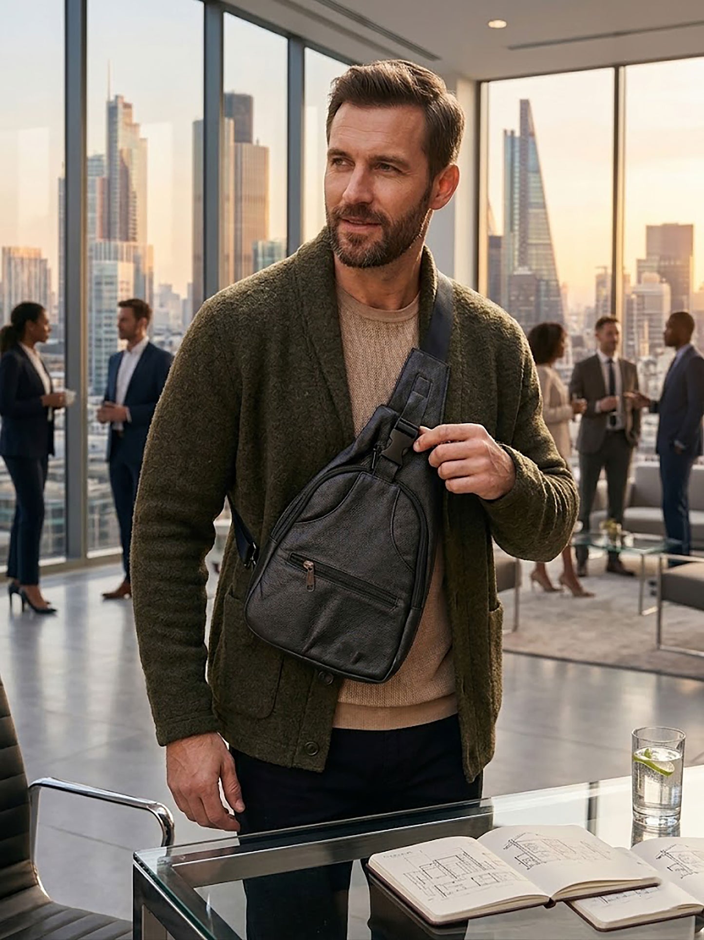 Premium Genuine Leather Sling Bag for Men | Crossbody Chest Shoulder Bag | Anti-Theft Casual Travel Messenger Pack & Urban Daypack