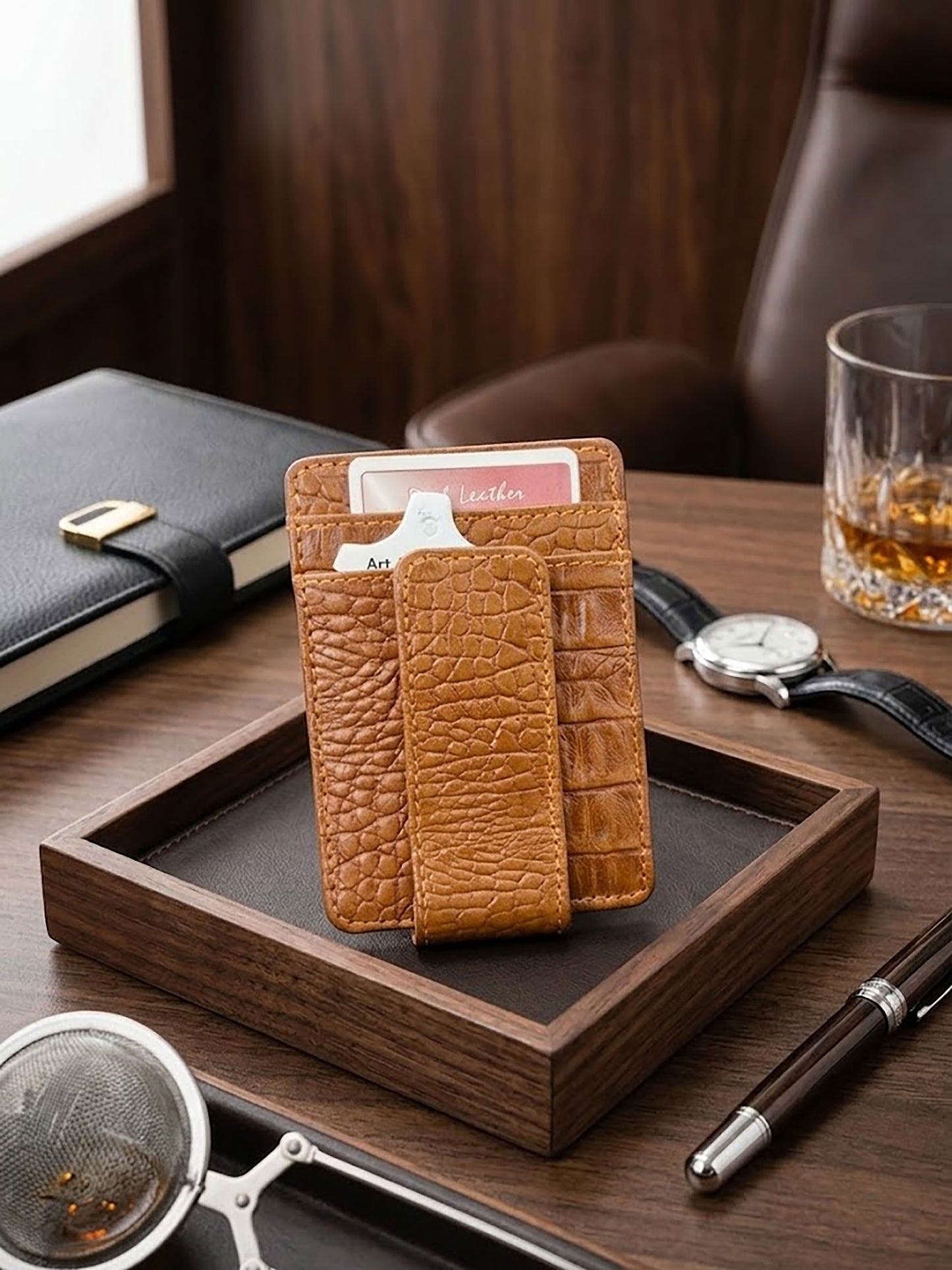 Premium Genuine Leather Card Holder for Men | Slim Minimalist Credit Card Wallet | Ultra Sleek Pocket ATM Card Organizer & Cash Sleeve