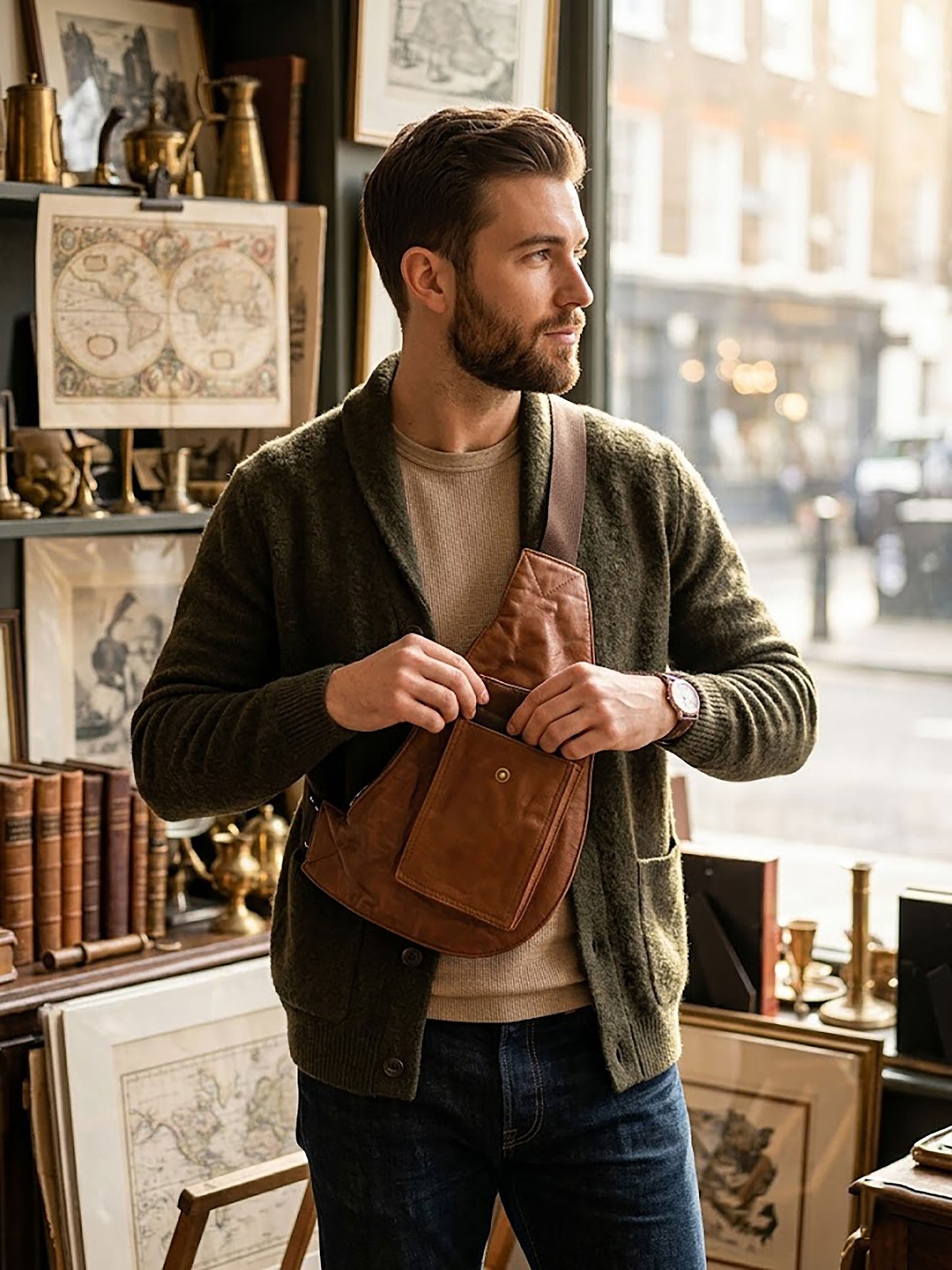 Premium Genuine Leather Sling Bag for Men | Crossbody Chest Shoulder Bag | Anti-Theft Casual Travel Messenger Pack & Urban Daypack