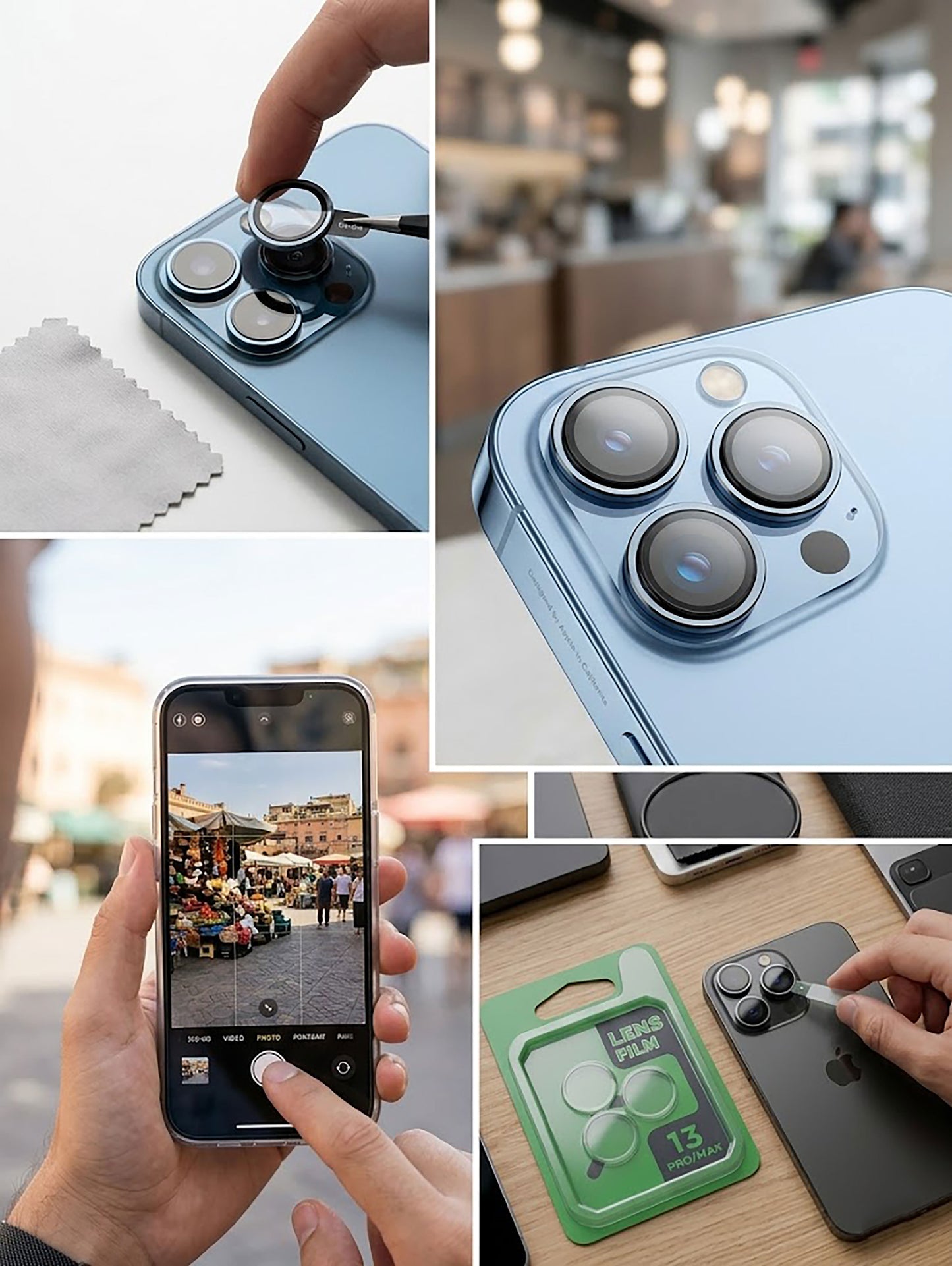 Premium Camera Lens Protector for iPhone 12 to 16 Pro Max | Ultra-HD Tempered Glass Lens Film | Scratch-Resistant Metal Ring Camera Cover Case Friendly