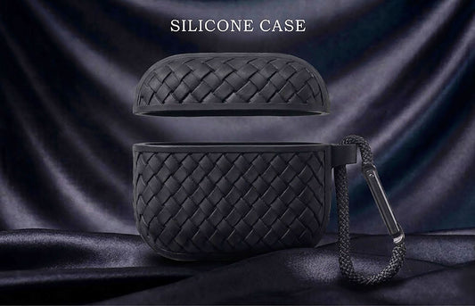 Premium Woven Textured Silicone Case for AirPods | Luxury Shockproof Protective Cover with Carabiner