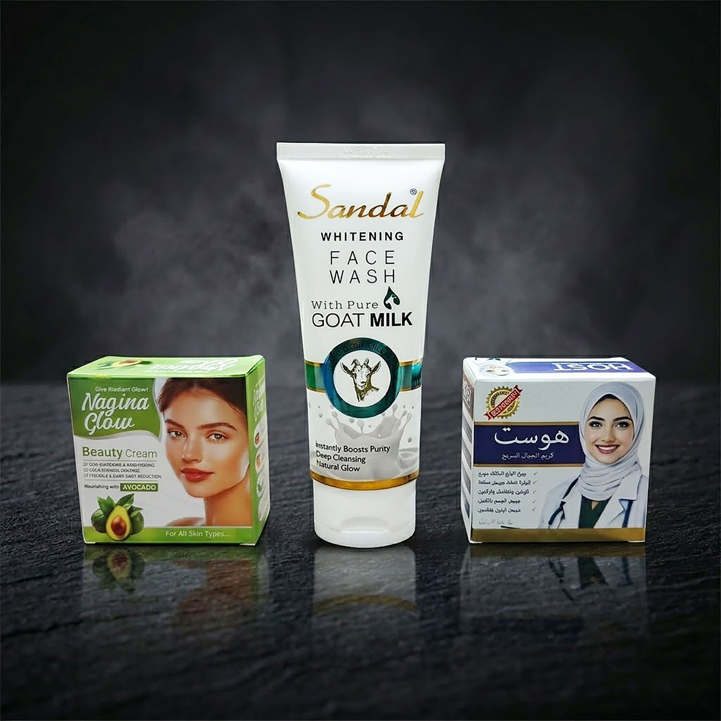 Premium Skin Whitening & Brightening Cream Collection | Nagina Glow Avocado & Host Beauty Cream | Sandal Goat Milk Face Wash | Anti-Acne, Dark Spot & Glow Combo Set