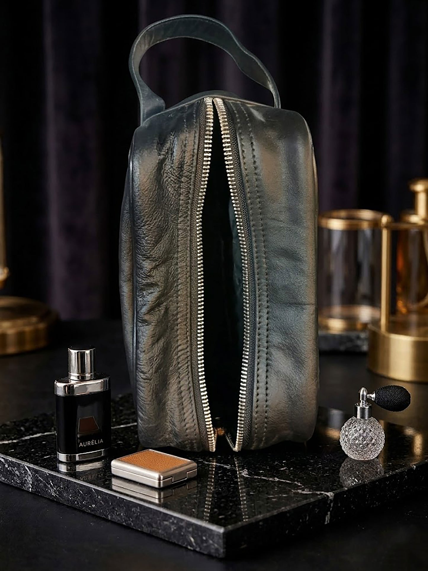 Premium Genuine Leather Toiletry Bag for Men | Luxury Dopp Kit, Travel Cosmetic Organizer & Shaving Kit Pouch