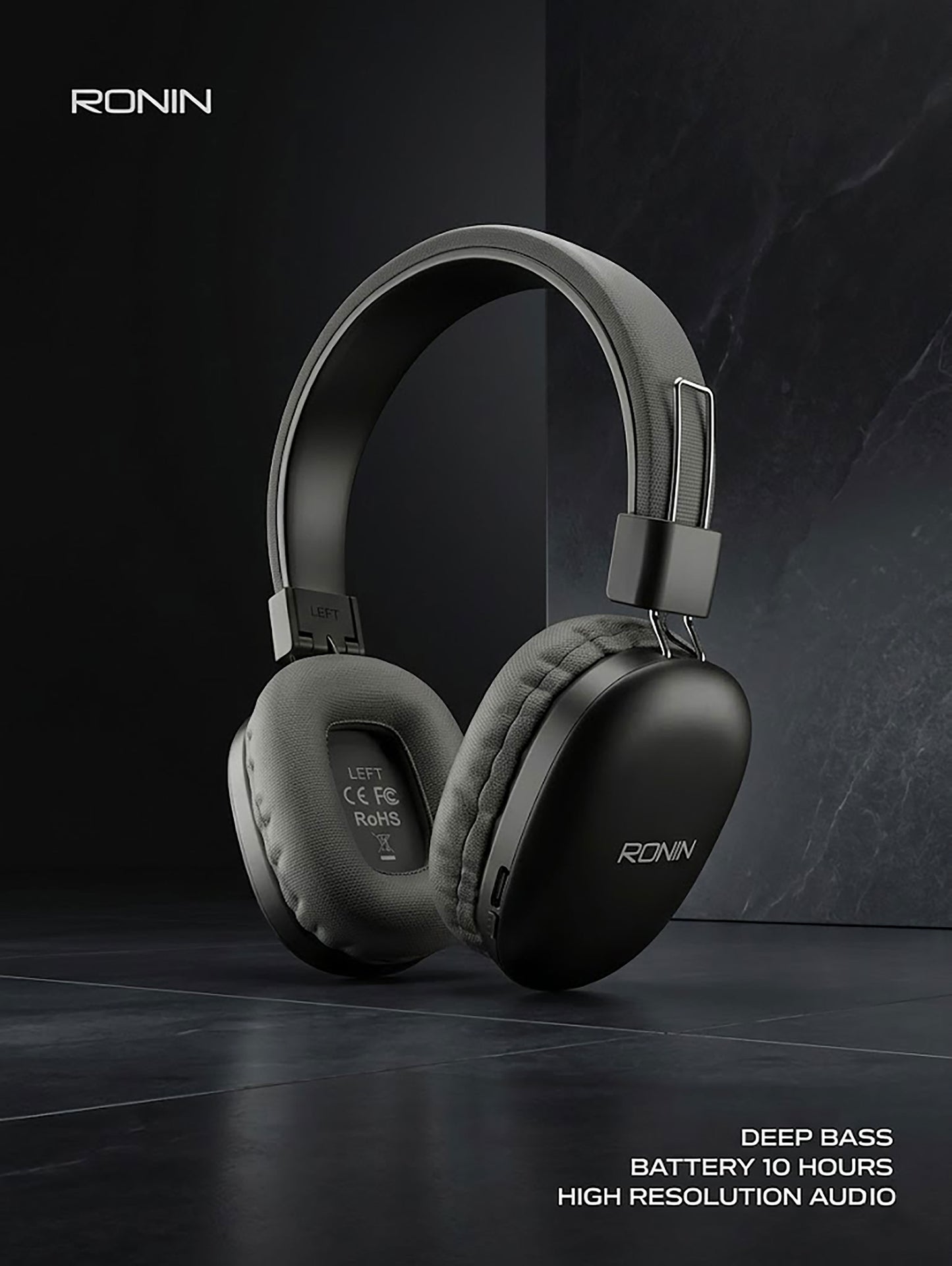 Ronin Momentum Wireless Over-Ear Headphones | Deep Bass & 10-Hour Playtime