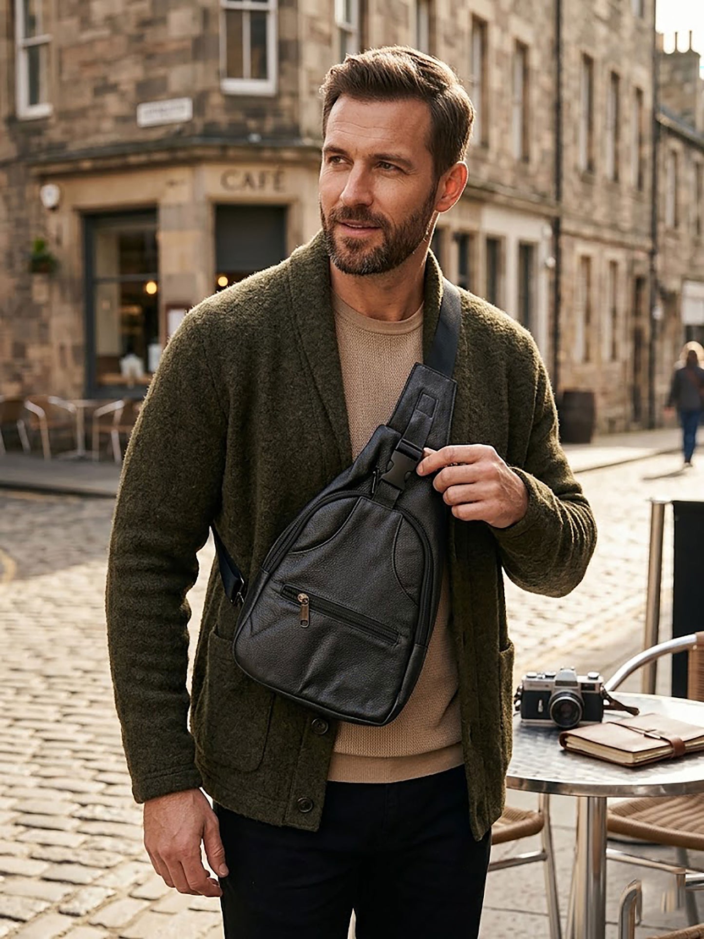 Premium Genuine Leather Sling Bag for Men | Crossbody Chest Shoulder Bag | Anti-Theft Casual Travel Messenger Pack & Urban Daypack