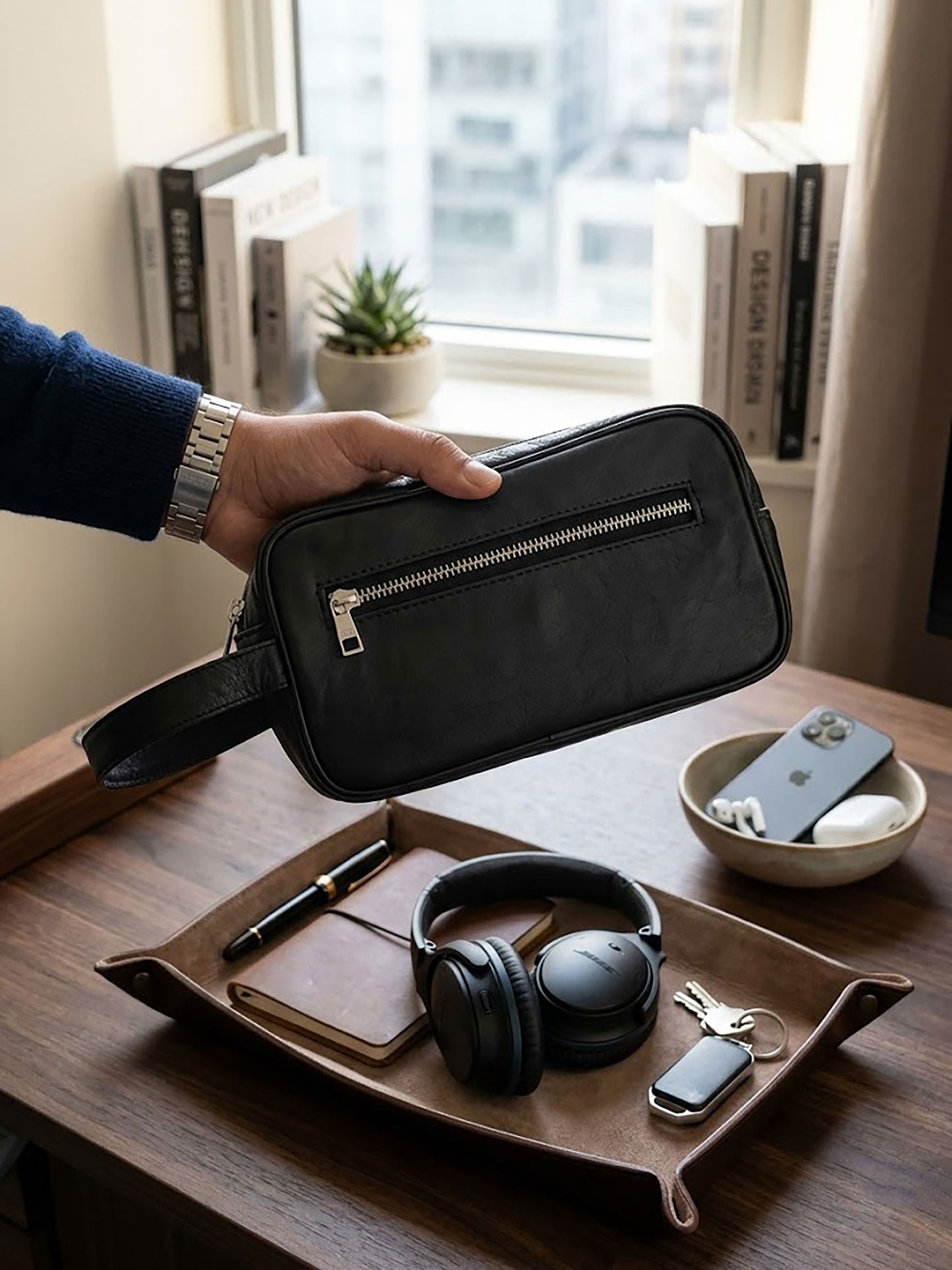 Premium Genuine Leather Toiletry Bag for Men | Luxury Dopp Kit, Travel Cosmetic Organizer & Shaving Kit Pouch
