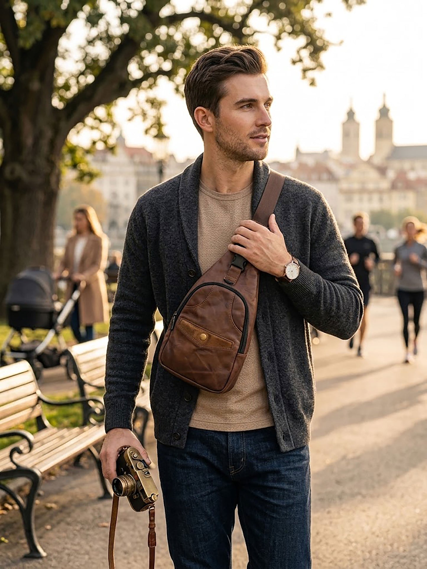 Premium Genuine Leather Sling Bag for Men | Crossbody Chest Shoulder Bag | Anti-Theft Casual Travel Messenger Pack & Urban Daypack