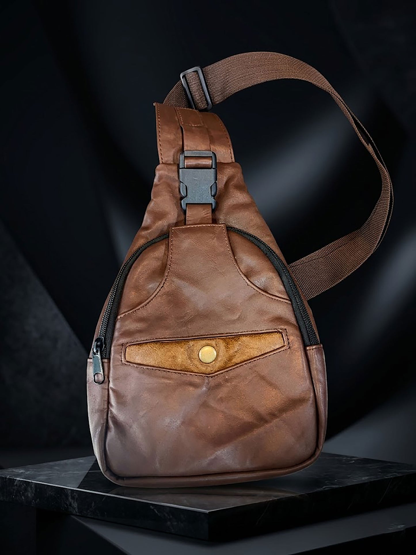Premium Genuine Leather Sling Bag for Men | Crossbody Chest Shoulder Bag | Anti-Theft Casual Travel Messenger Pack & Urban Daypack