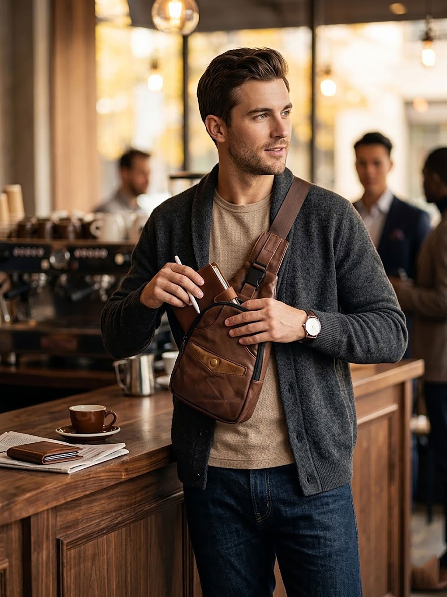 Premium Genuine Leather Sling Bag for Men | Crossbody Chest Shoulder Bag | Anti-Theft Casual Travel Messenger Pack & Urban Daypack