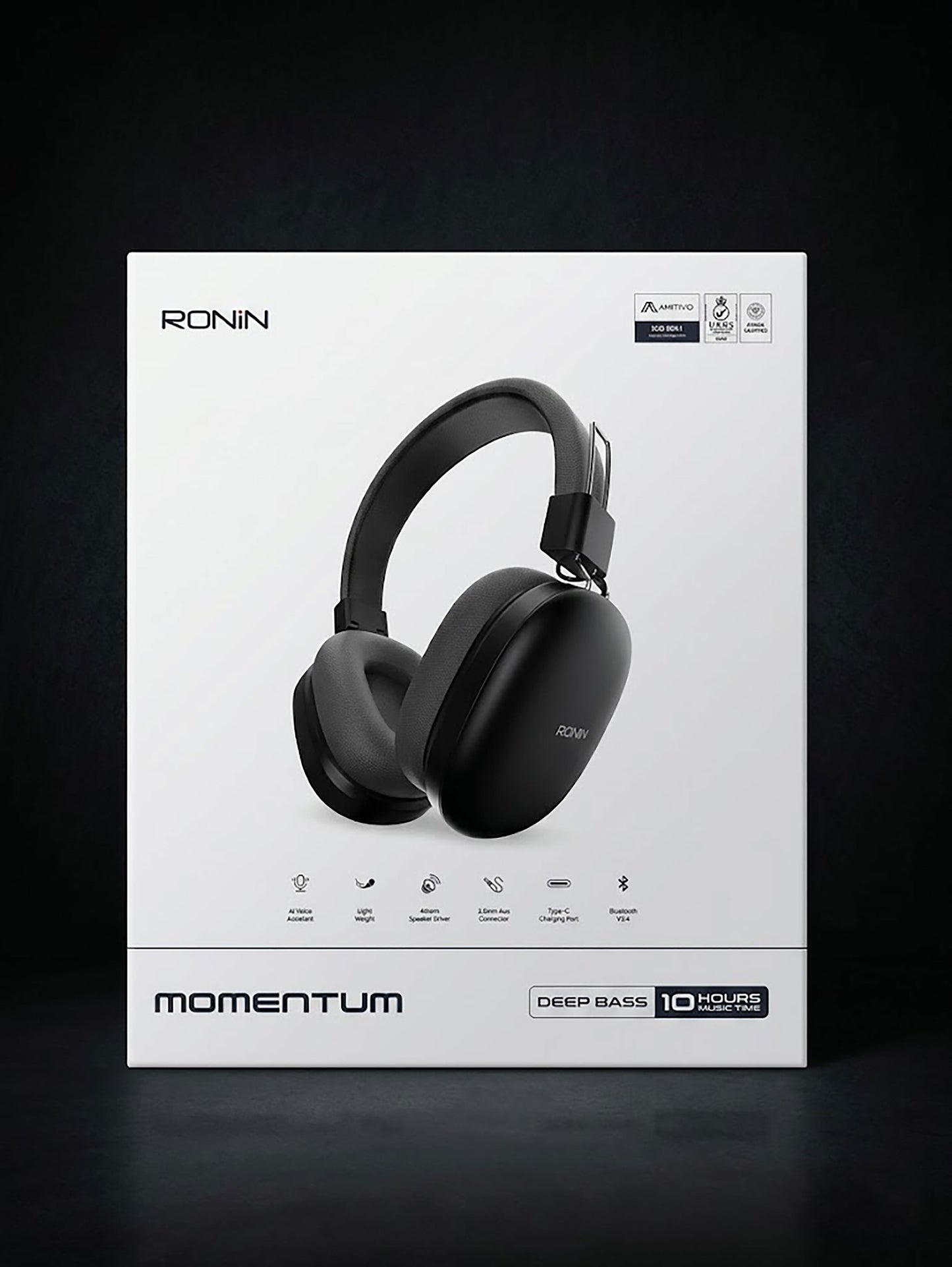Ronin Momentum Wireless Over-Ear Headphones | Deep Bass & 10-Hour Playtime