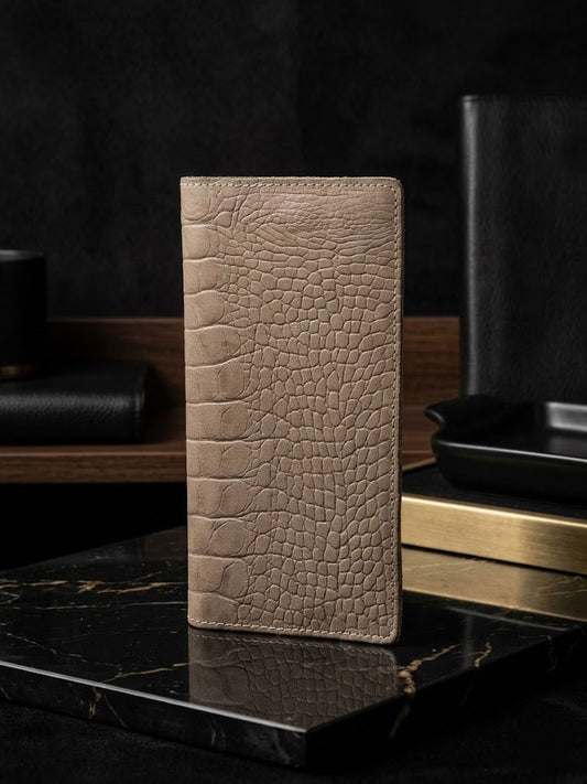 Genuine Leather Croco Embossed Long Wallet for Men