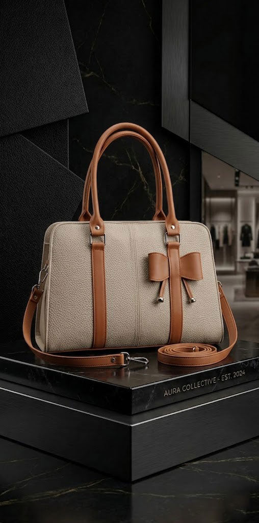 Elegant Structured Bow Accent Tote Handbag with Detachable Strap