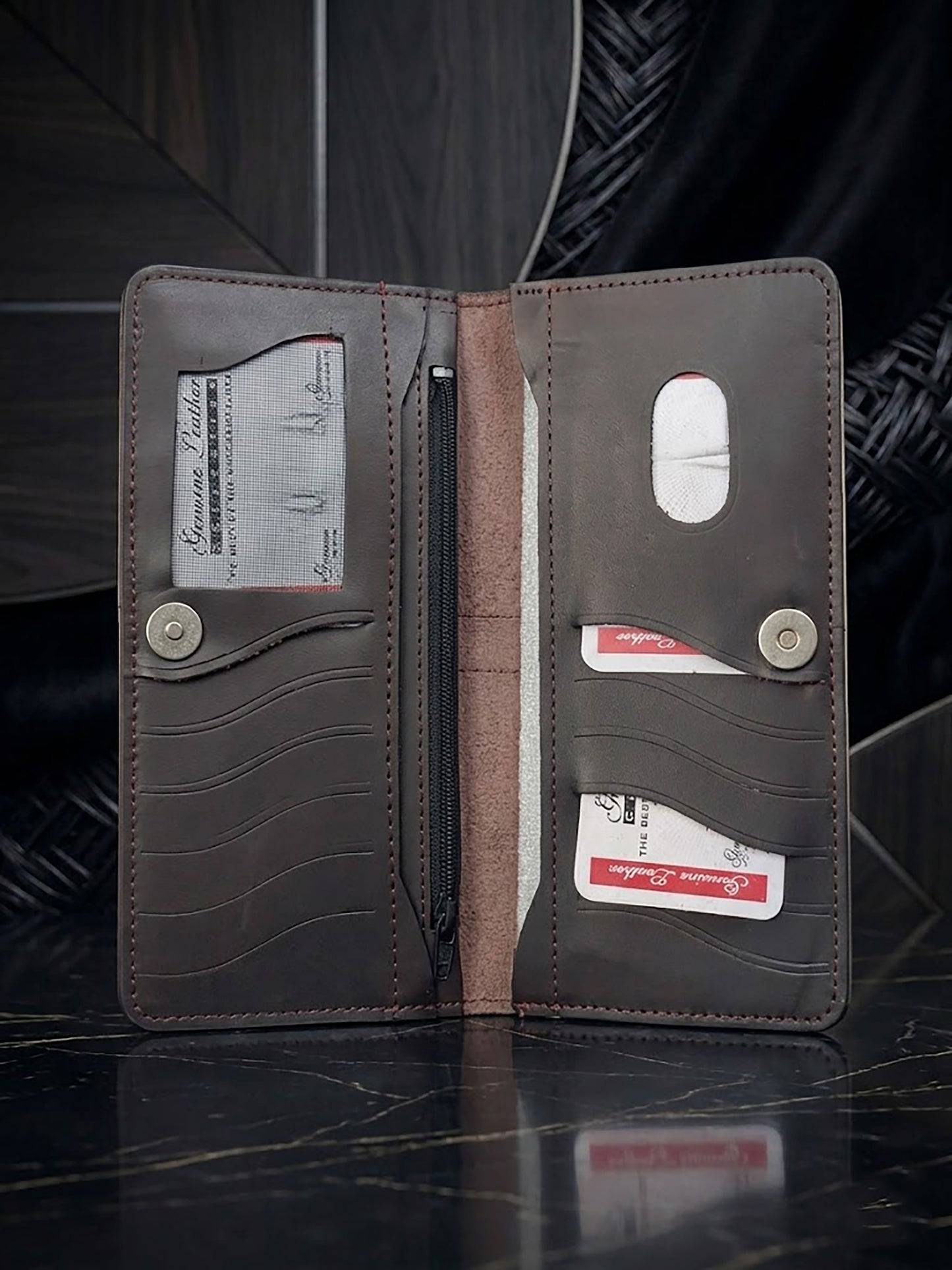 Handcrafted Genuine Leather Long Wallet & Card Holder – Slim Travel Clutch & Phone Purse for Men