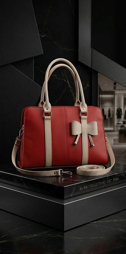 Elegant Structured Bow Accent Tote Handbag with Detachable Strap