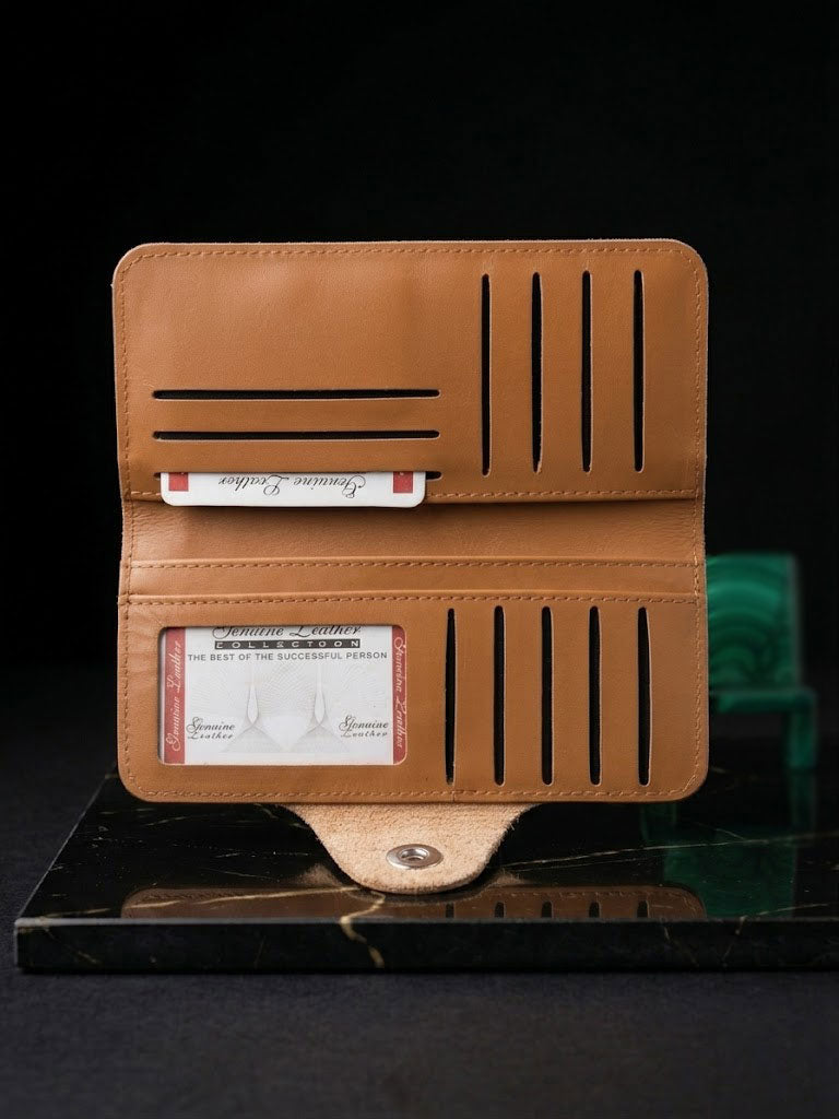 Men’s Leather Long Wallet with Button Closure